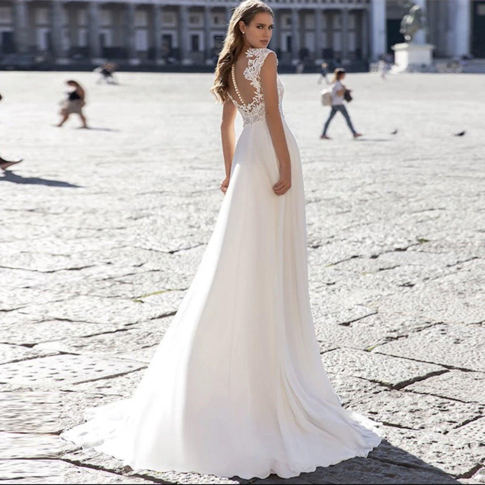 A-line Chiffon V-Neck Long Sleeve Wedding Dress