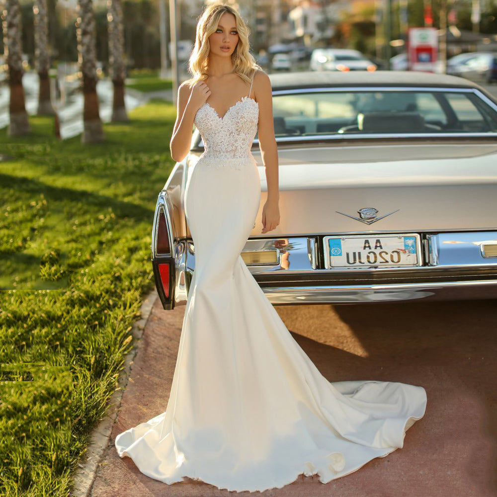 Wedding Dress |Fishtail Bridal Spaghetti Strap Wedding Dress