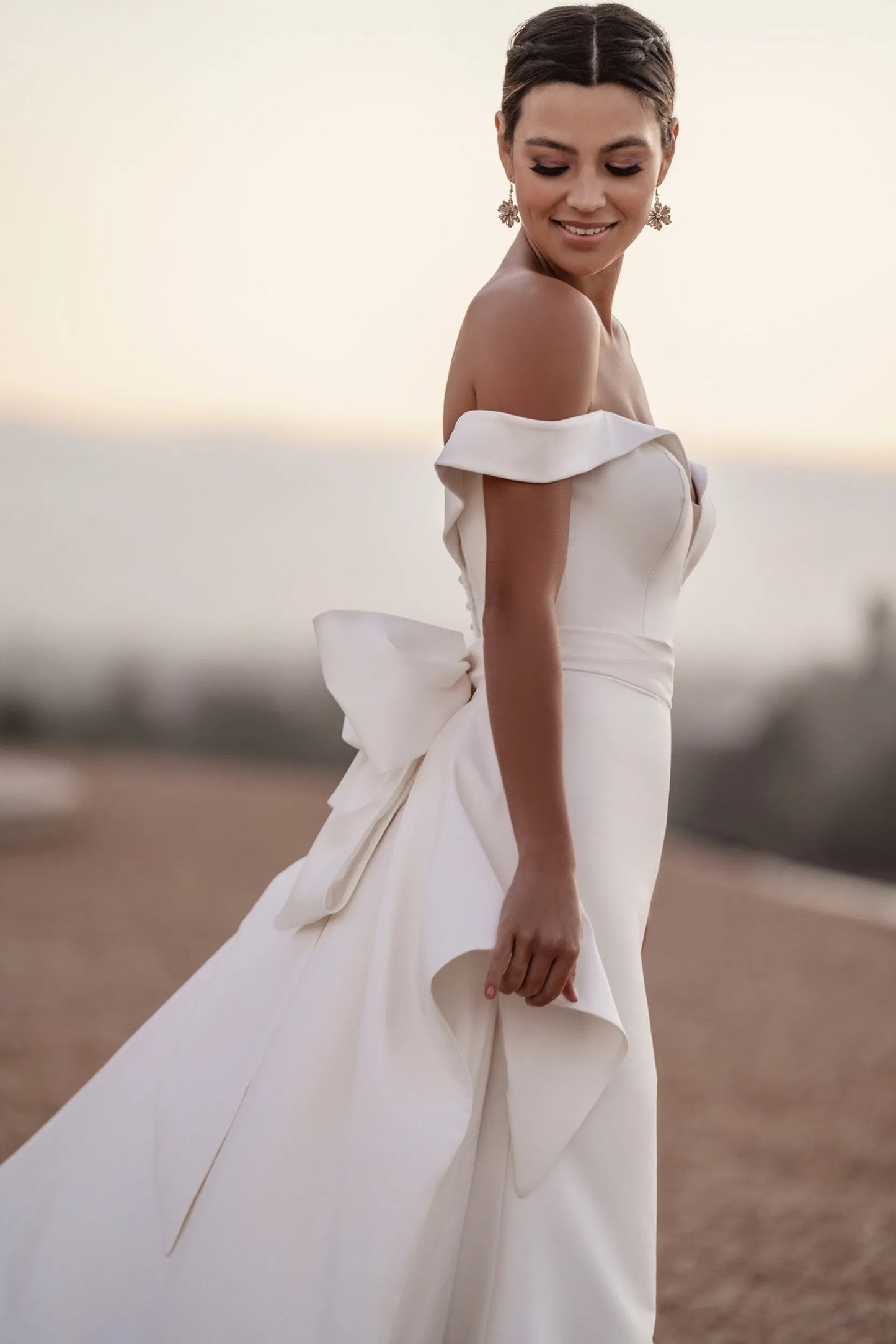 Fashion off Shoulder Plunging V Neck Satin Detachable Long Train Mermaid Wedding Dresses
