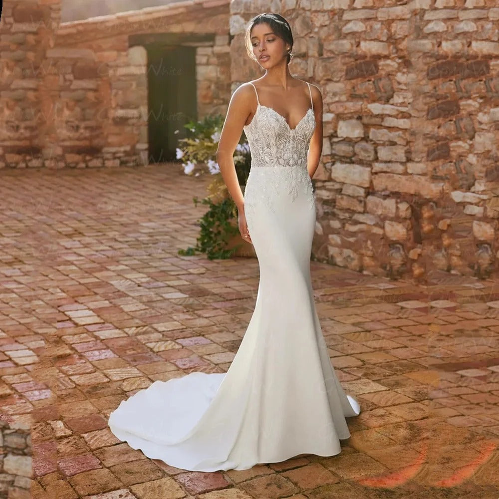 Wedding Dress |Fishtail Bridal Spaghetti Strap Wedding Dress